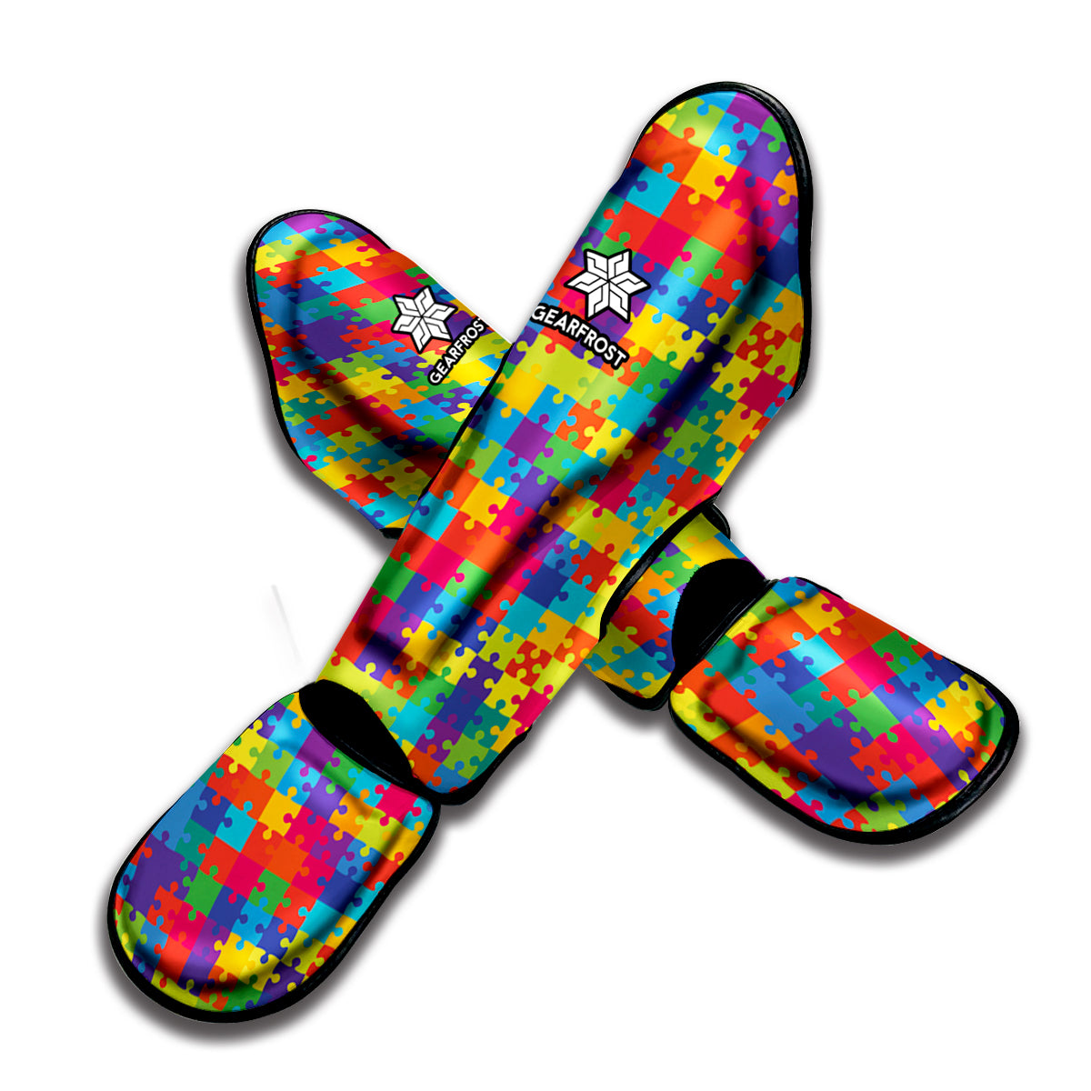 Colorful Autism Awareness Jigsaw Print Muay Thai Shin Guard