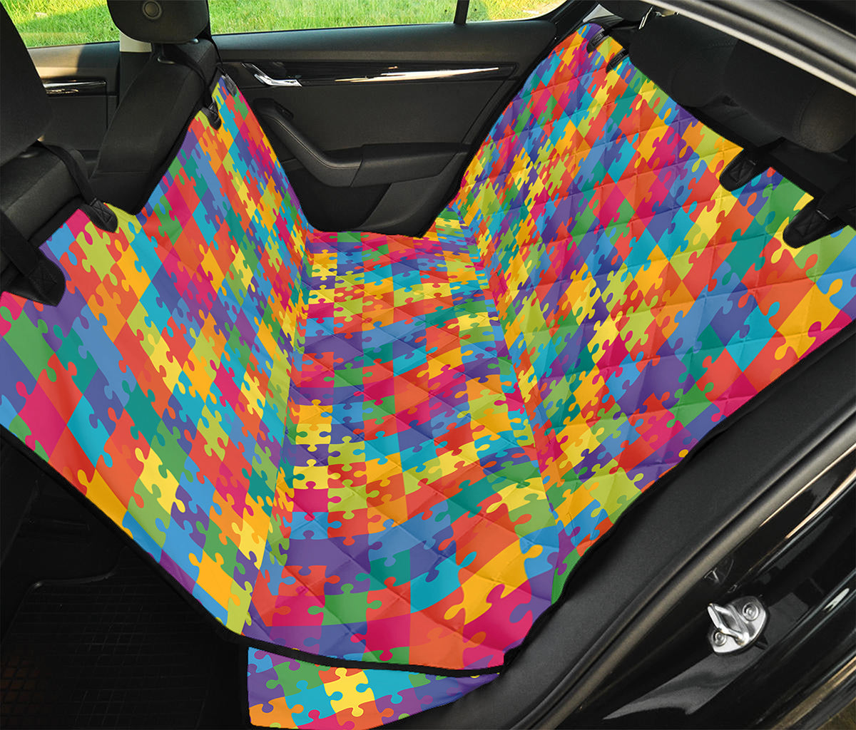 Colorful Autism Awareness Jigsaw Print Pet Car Back Seat Cover
