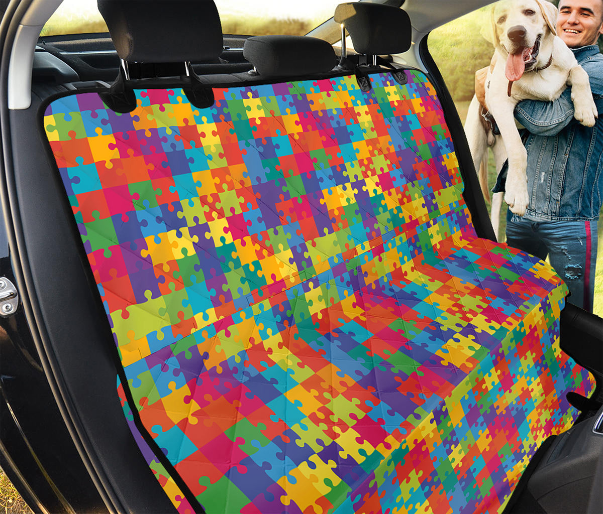 Colorful Autism Awareness Jigsaw Print Pet Car Back Seat Cover