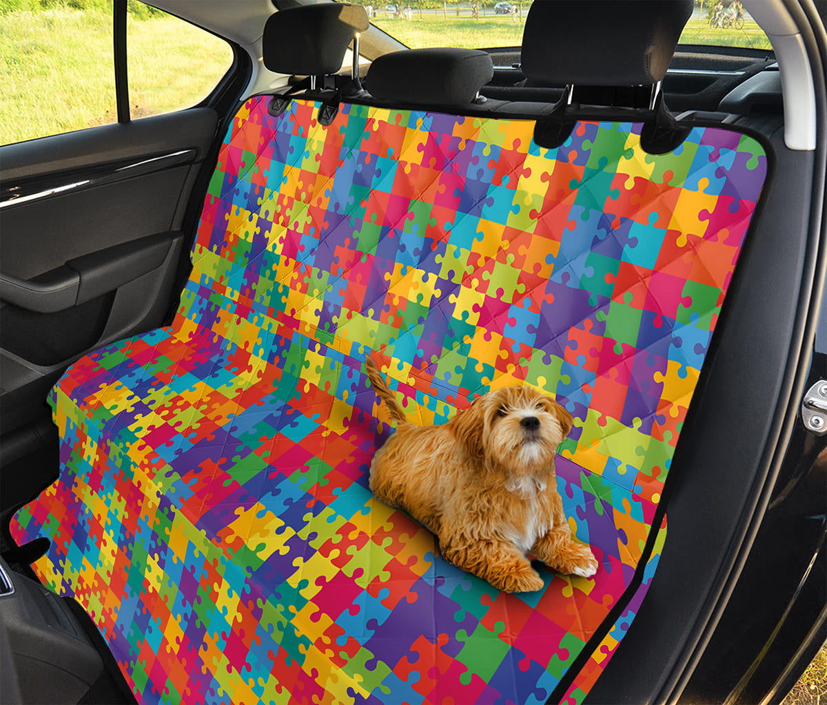Colorful Autism Awareness Jigsaw Print Pet Car Back Seat Cover
