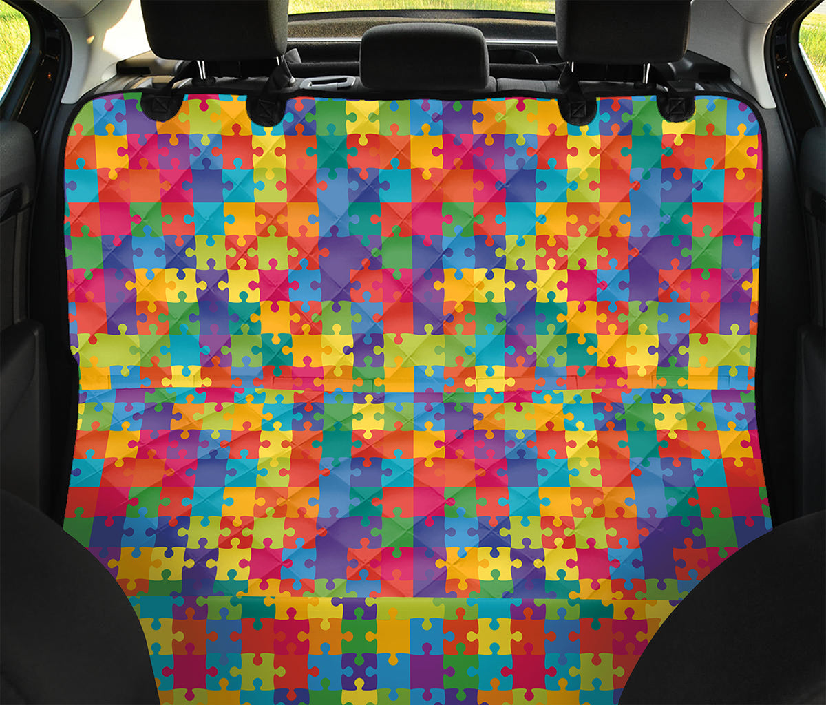 Colorful Autism Awareness Jigsaw Print Pet Car Back Seat Cover