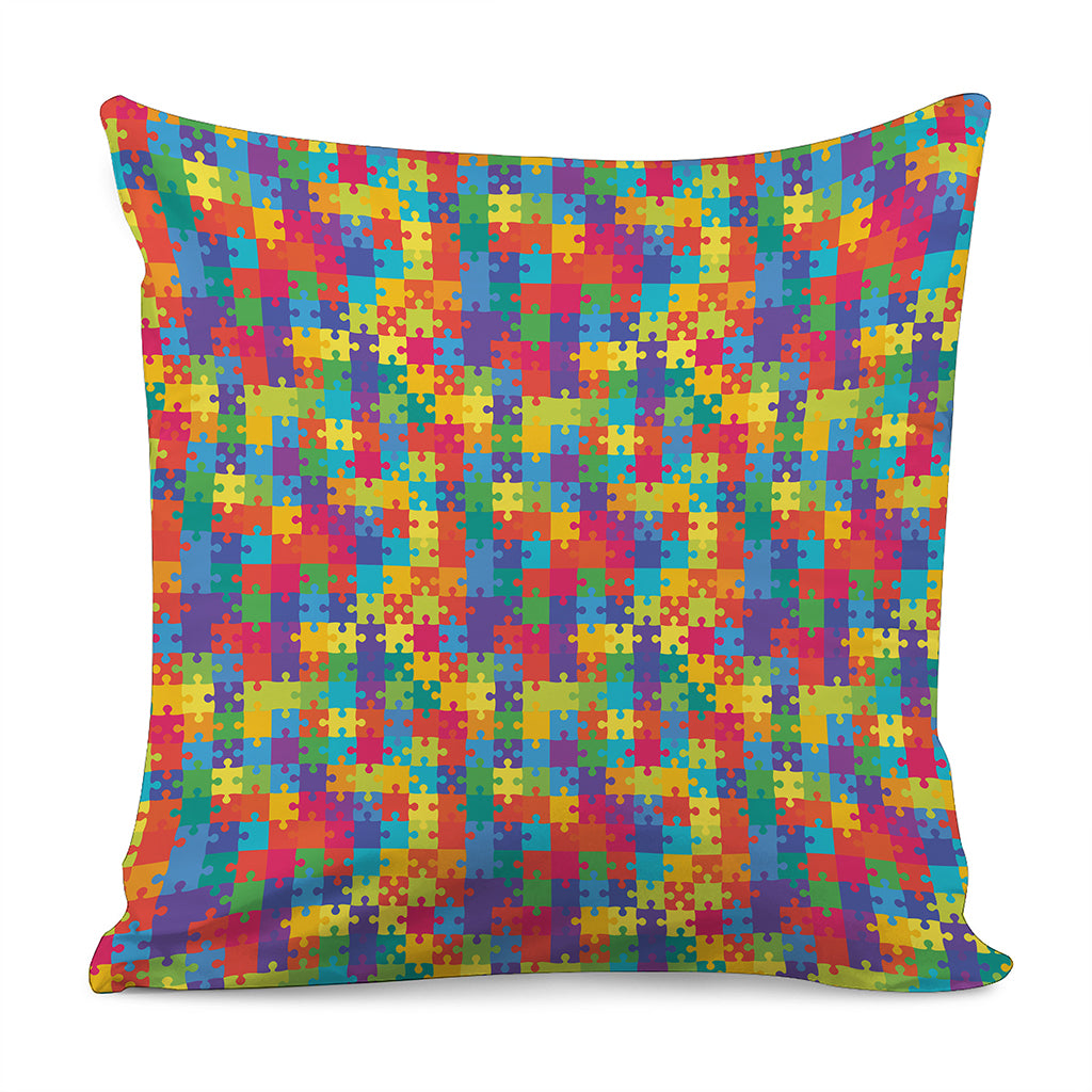 Colorful Autism Awareness Jigsaw Print Pillow Cover