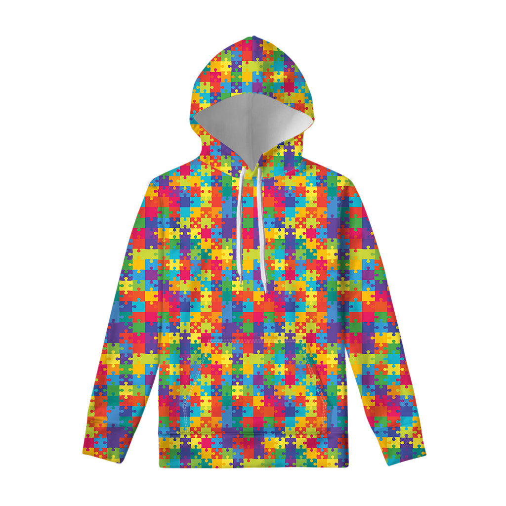 Colorful Autism Awareness Jigsaw Print Pullover Hoodie