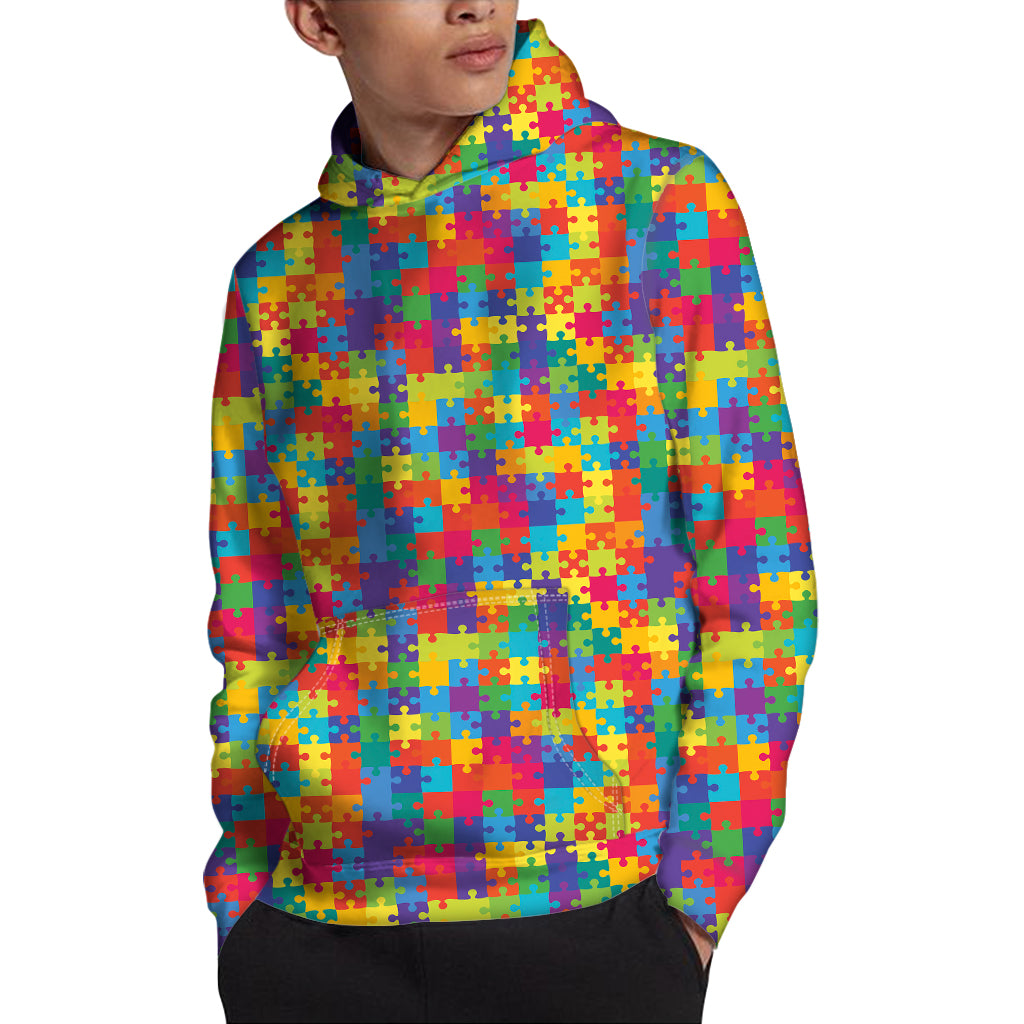Colorful Autism Awareness Jigsaw Print Pullover Hoodie
