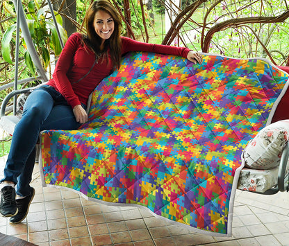 Colorful Autism Awareness Jigsaw Print Quilt