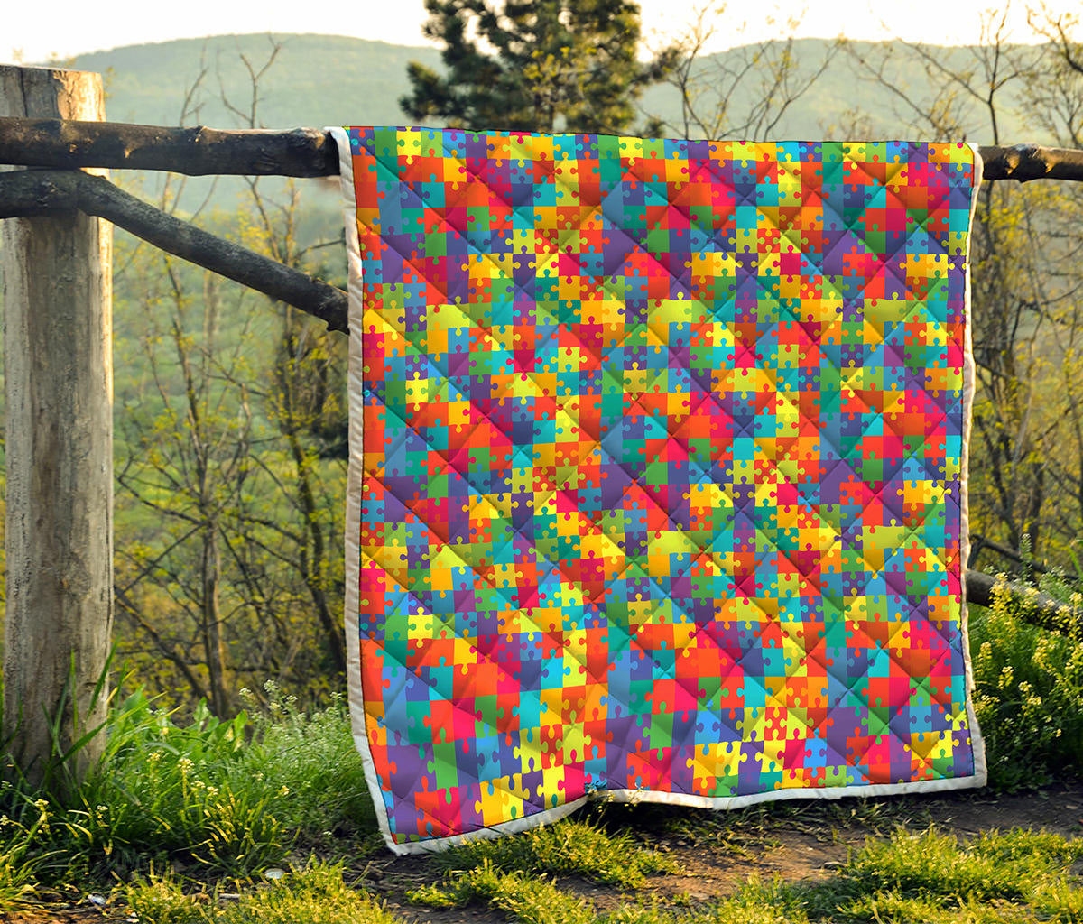Colorful Autism Awareness Jigsaw Print Quilt