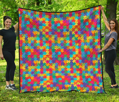 Colorful Autism Awareness Jigsaw Print Quilt