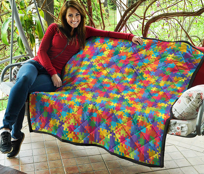 Colorful Autism Awareness Jigsaw Print Quilt