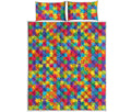 Colorful Autism Awareness Jigsaw Print Quilt Bed Set
