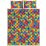 Colorful Autism Awareness Jigsaw Print Quilt Bed Set