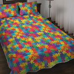 Colorful Autism Awareness Jigsaw Print Quilt Bed Set