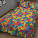 Colorful Autism Awareness Jigsaw Print Quilt Bed Set