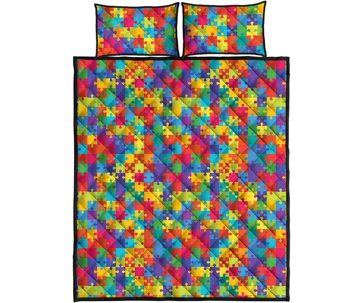 Colorful Autism Awareness Jigsaw Print Quilt Bed Set