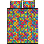 Colorful Autism Awareness Jigsaw Print Quilt Bed Set