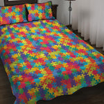 Colorful Autism Awareness Jigsaw Print Quilt Bed Set