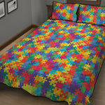 Colorful Autism Awareness Jigsaw Print Quilt Bed Set