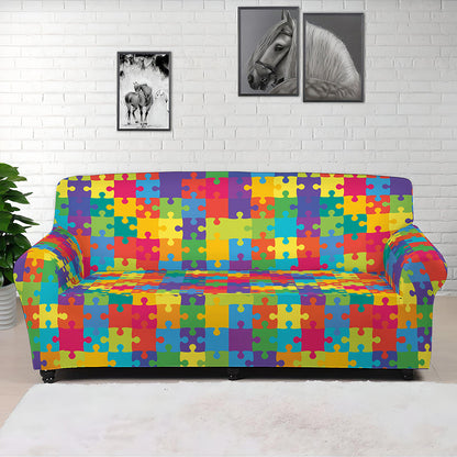 Colorful Autism Awareness Jigsaw Print Sofa Cover