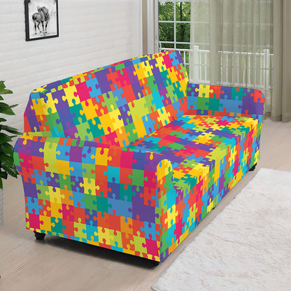 Colorful Autism Awareness Jigsaw Print Sofa Cover