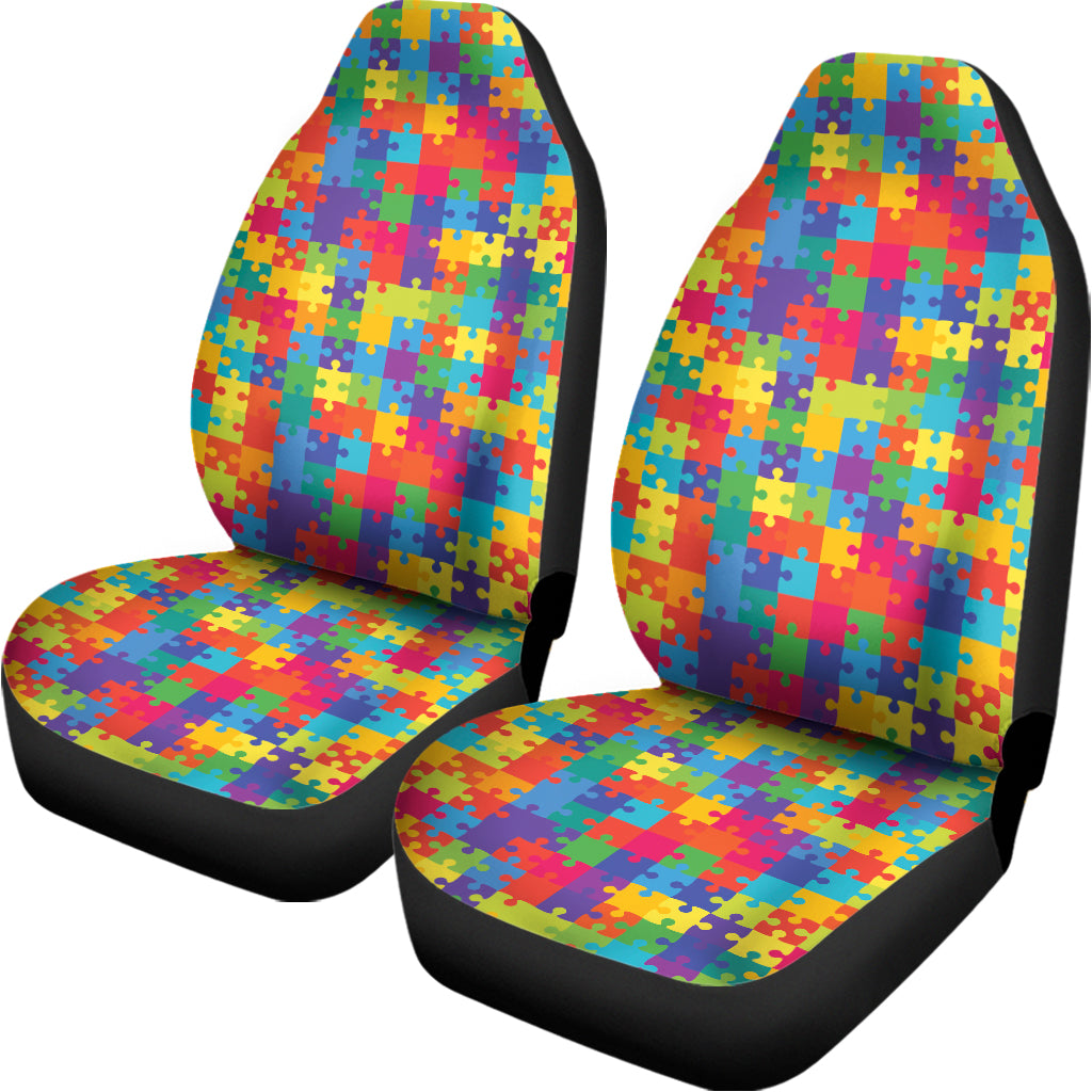 Colorful Autism Awareness Jigsaw Print Universal Fit Car Seat Covers