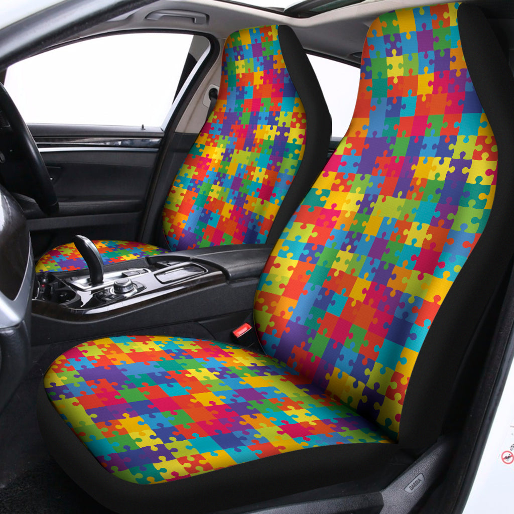 Colorful Autism Awareness Jigsaw Print Universal Fit Car Seat Covers