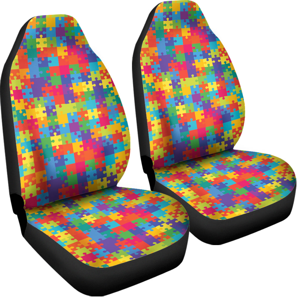 Colorful Autism Awareness Jigsaw Print Universal Fit Car Seat Covers