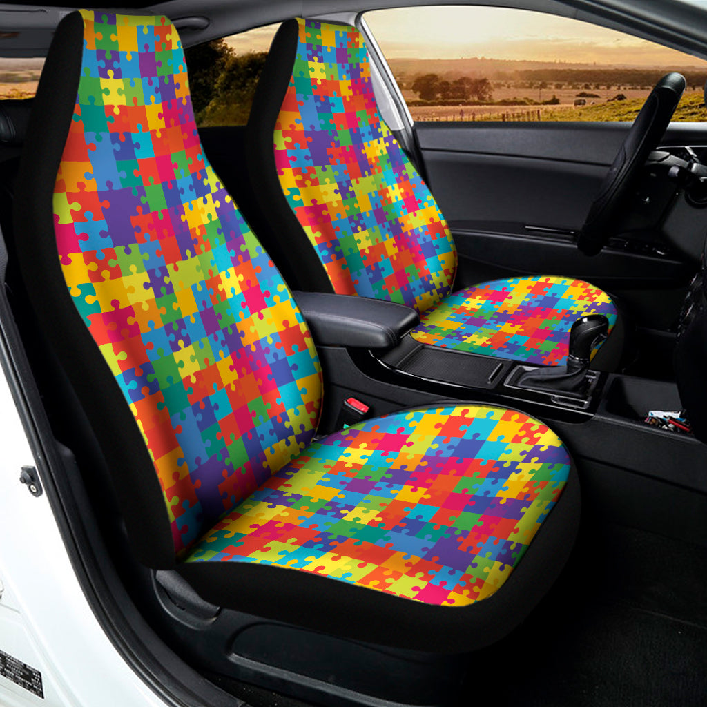 Colorful Autism Awareness Jigsaw Print Universal Fit Car Seat Covers
