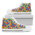 Colorful Autism Awareness Jigsaw Print White High Top Sneakers