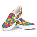 Colorful Autism Awareness Jigsaw Print White Slip On Sneakers