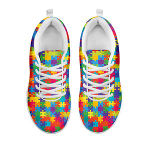 Colorful Autism Awareness Jigsaw Print White Sneakers