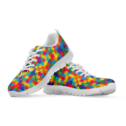 Colorful Autism Awareness Jigsaw Print White Sneakers
