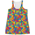 Colorful Autism Awareness Jigsaw Print Women's Racerback Tank Top