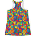 Colorful Autism Awareness Jigsaw Print Women's Racerback Tank Top