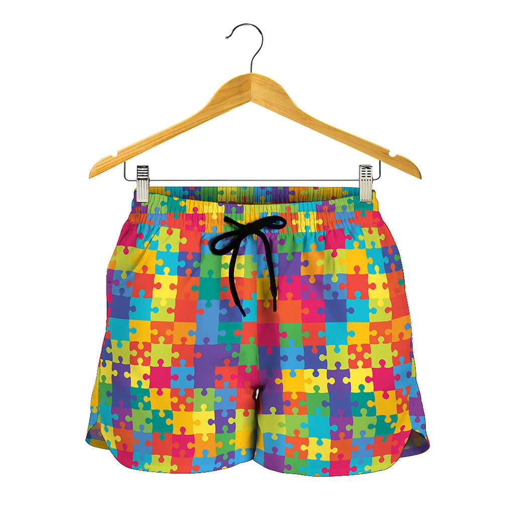 Colorful Autism Awareness Jigsaw Print Women's Shorts