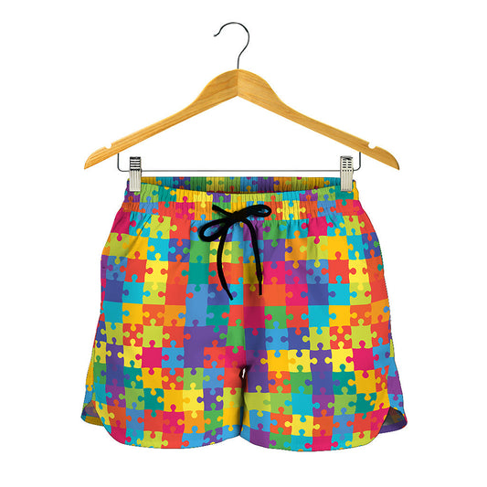 Colorful Autism Awareness Jigsaw Print Women's Shorts