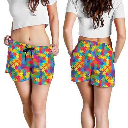 Colorful Autism Awareness Jigsaw Print Women's Shorts