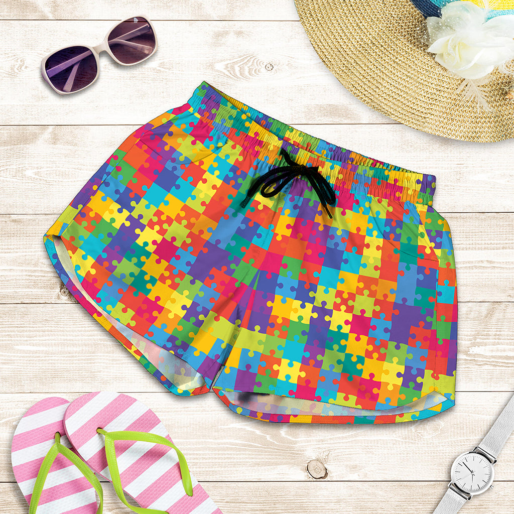 Colorful Autism Awareness Jigsaw Print Women's Shorts