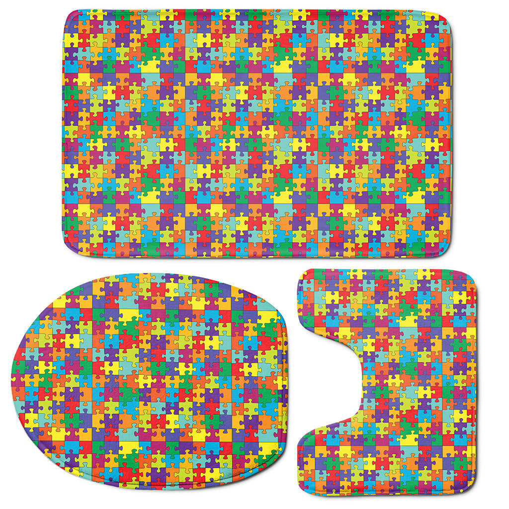 Colorful Autism Awareness Puzzle Print 3 Piece Bath Mat Set