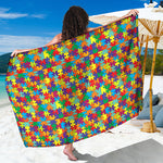 Colorful Autism Awareness Puzzle Print Beach Sarong Wrap
