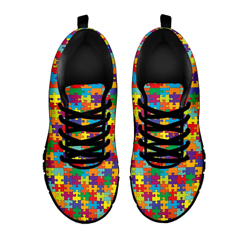 Colorful Autism Awareness Puzzle Print Black Sneakers