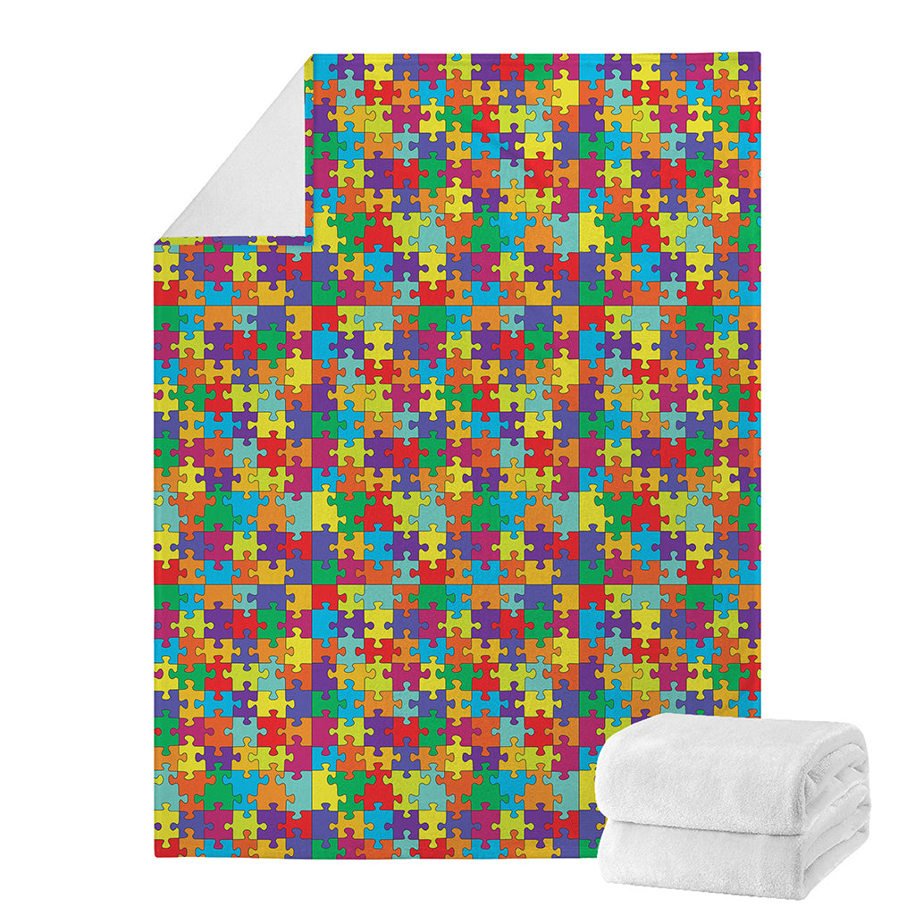 Colorful Autism Awareness Puzzle Print Blanket