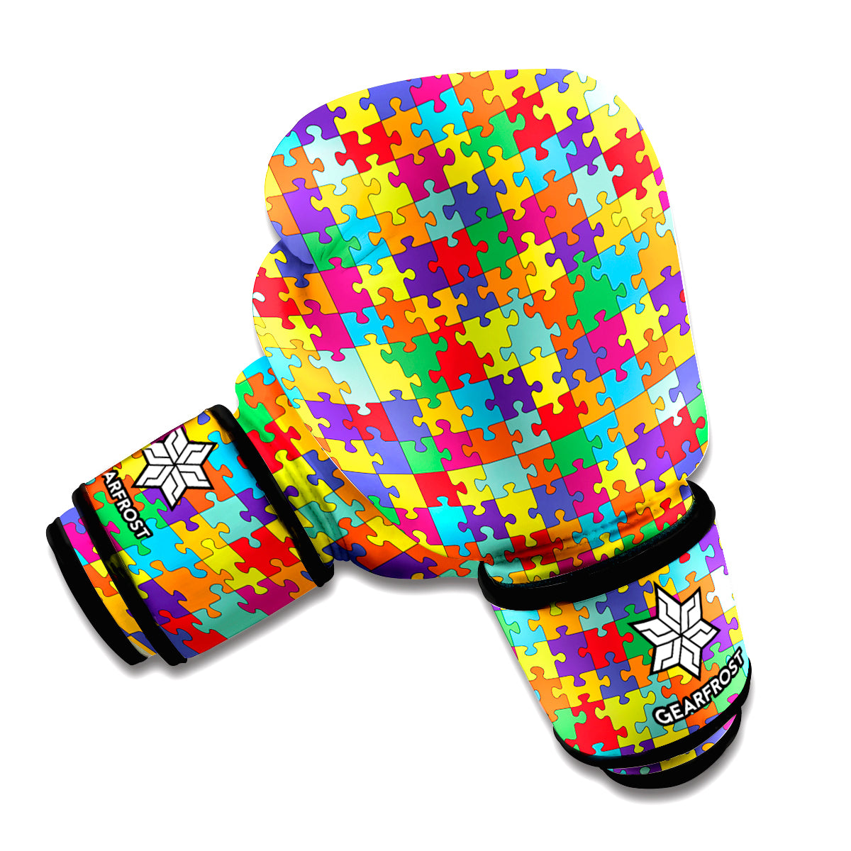 Colorful Autism Awareness Puzzle Print Boxing Gloves