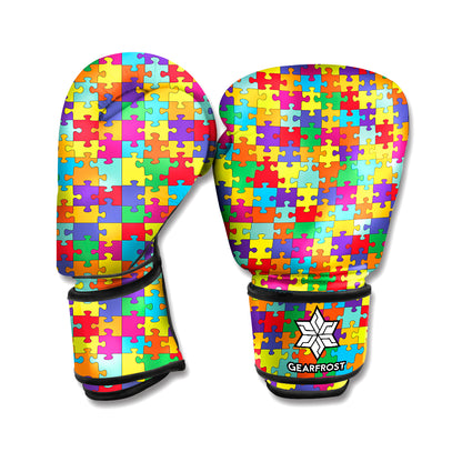 Colorful Autism Awareness Puzzle Print Boxing Gloves