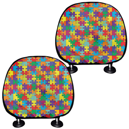 Colorful Autism Awareness Puzzle Print Car Headrest Covers