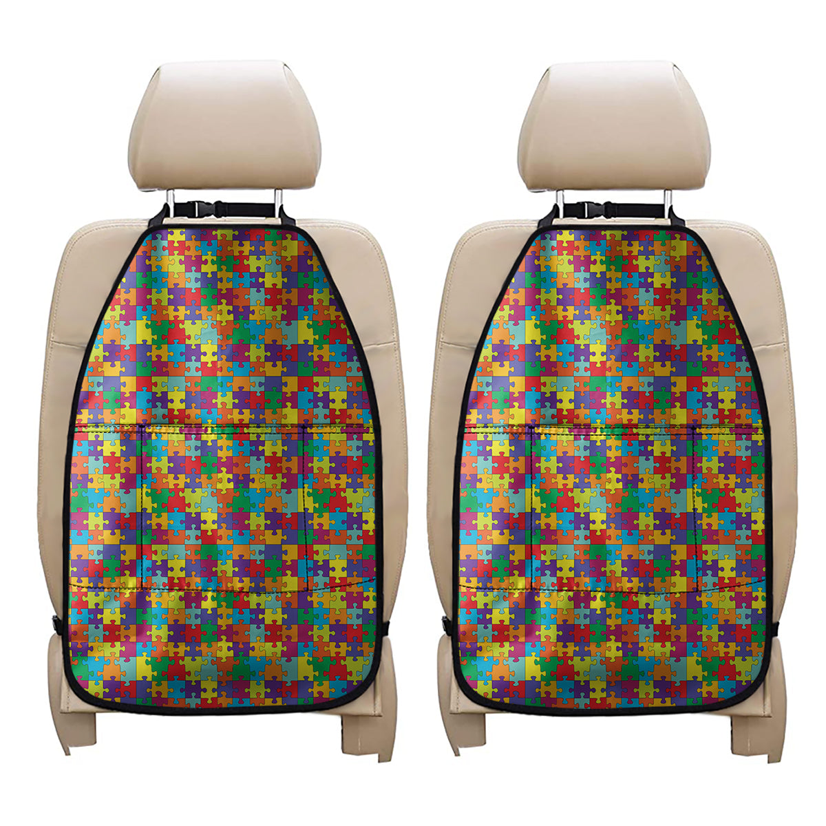 Colorful Autism Awareness Puzzle Print Car Seat Organizers