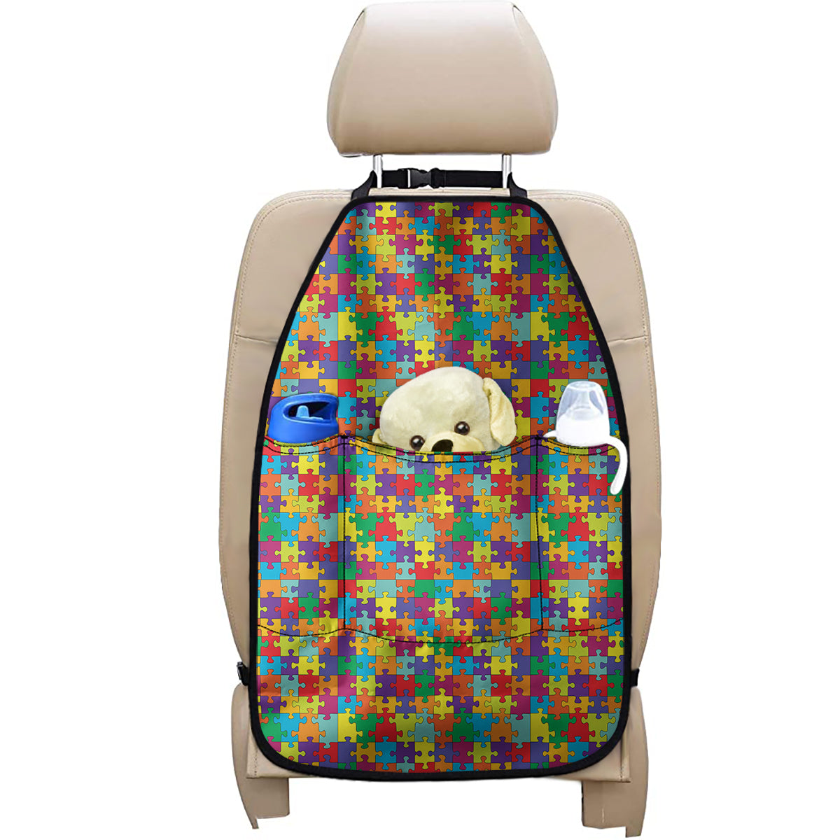 Colorful Autism Awareness Puzzle Print Car Seat Organizers