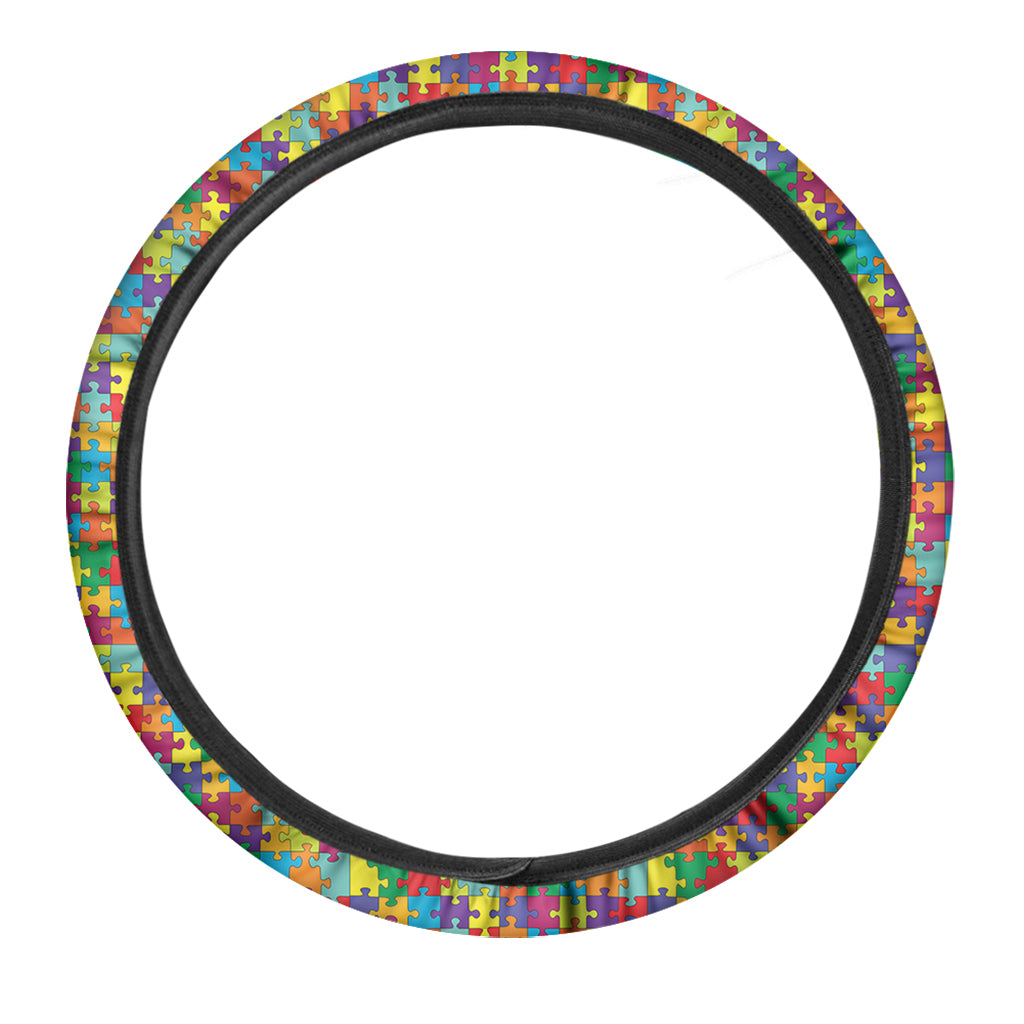 Colorful Autism Awareness Puzzle Print Car Steering Wheel Cover