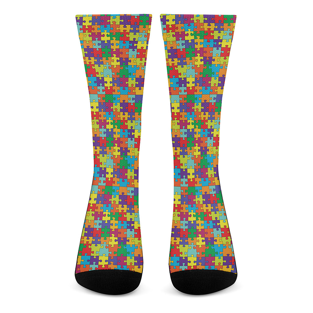 Colorful Autism Awareness Puzzle Print Crew Socks