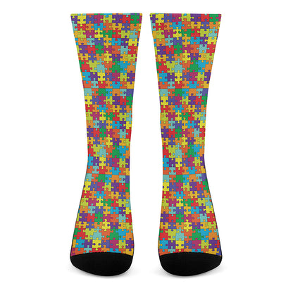 Colorful Autism Awareness Puzzle Print Crew Socks