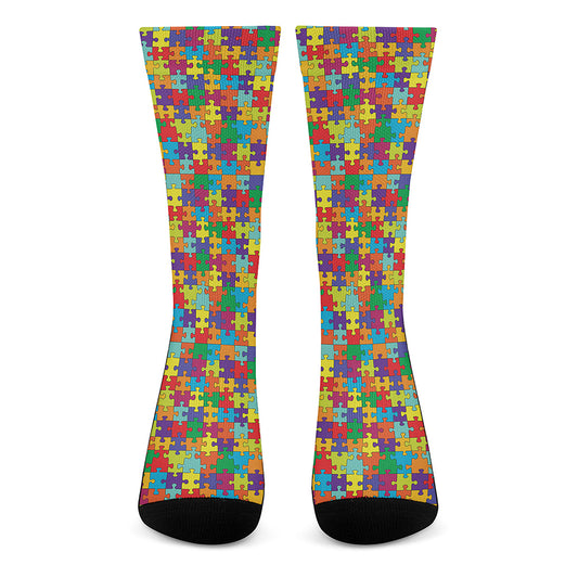 Colorful Autism Awareness Puzzle Print Crew Socks