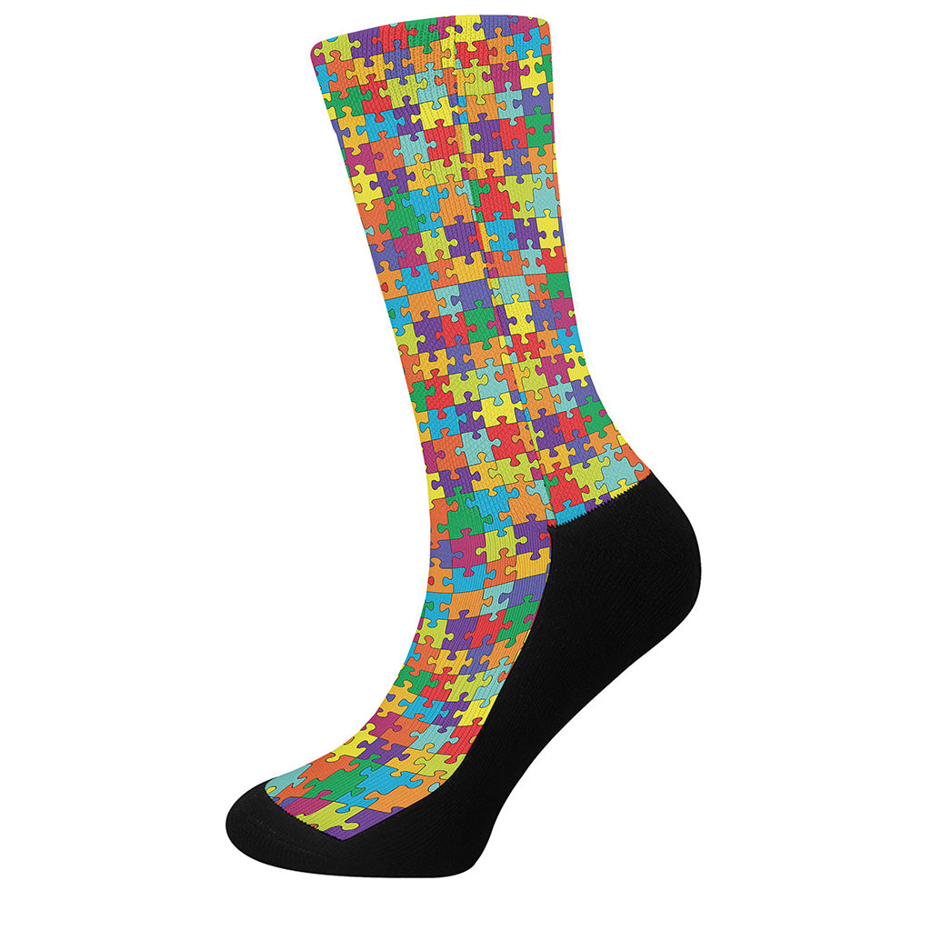 Colorful Autism Awareness Puzzle Print Crew Socks
